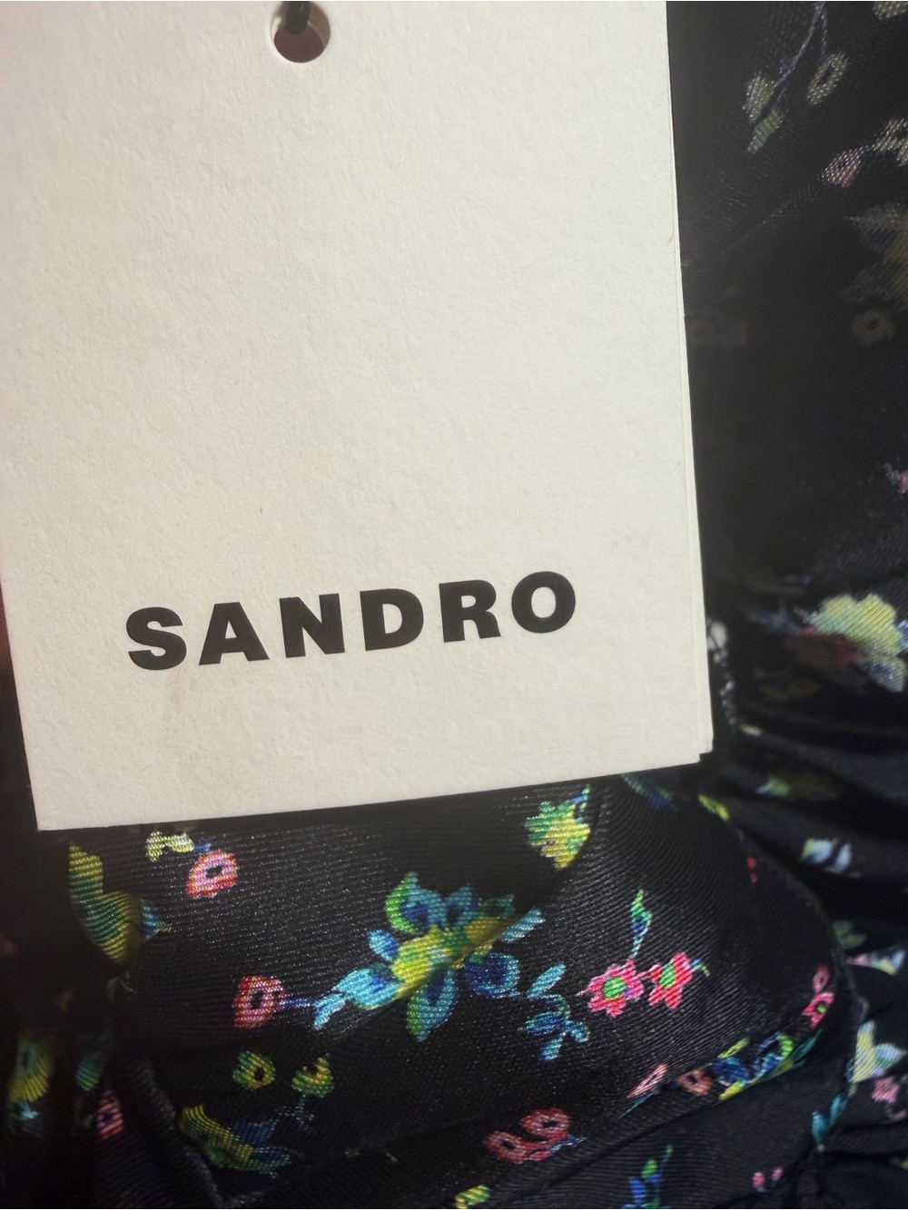 Sandro Novalee Floral Ruched Mini Dress Noir Black V-Neck Ruffle NWT US 4 $415 - Picture 6 of 12